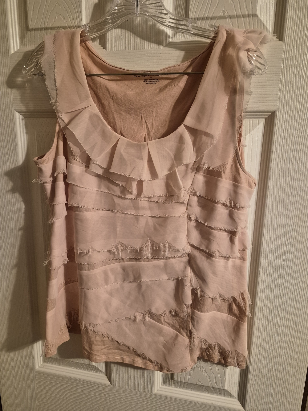 New York & Company Pale Pink Layered Ruffle Tank Top